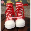 Xmas Hot Red White Striped Canvas Sneakers Shoes Laces Mid Calf Children Boot C-6Red 